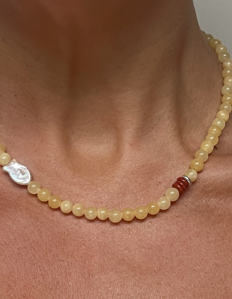 Auralisse - Yellow Jade & Pearl Necklace