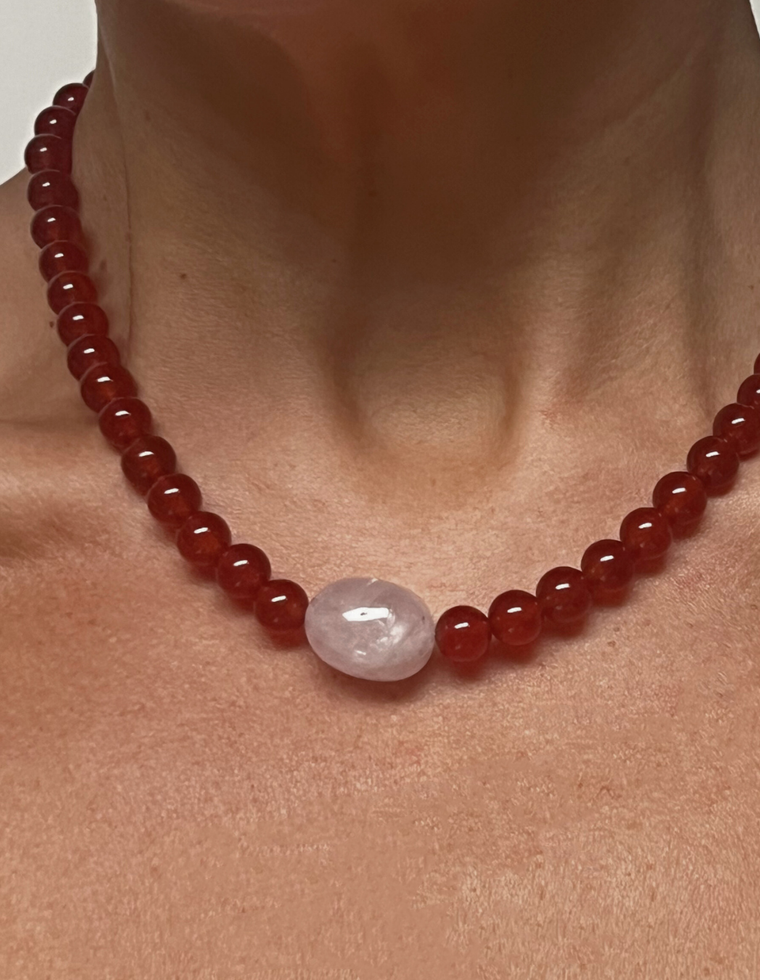Custom Carnelian & Clear Quartz Necklace