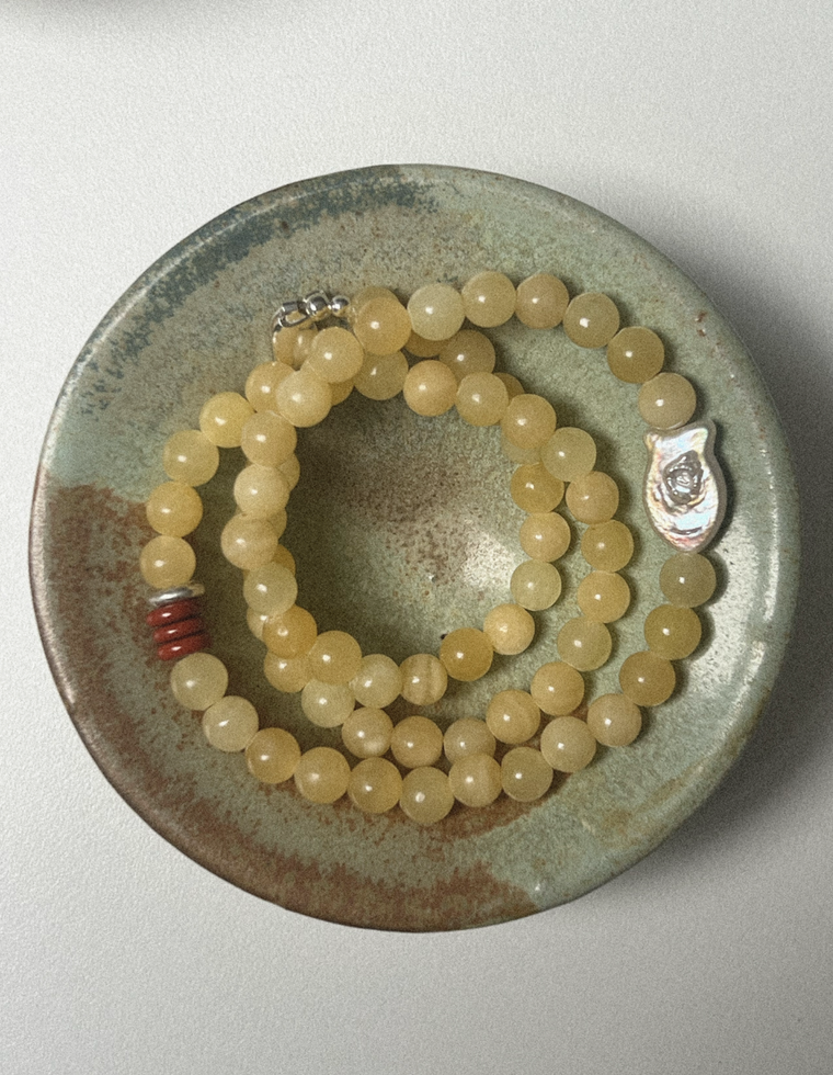 Auralisse - Yellow Jade & Pearl Necklace