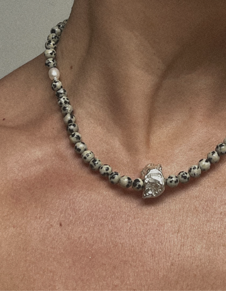 Vessa - Dalmatian Jasper & Pearl Necklace