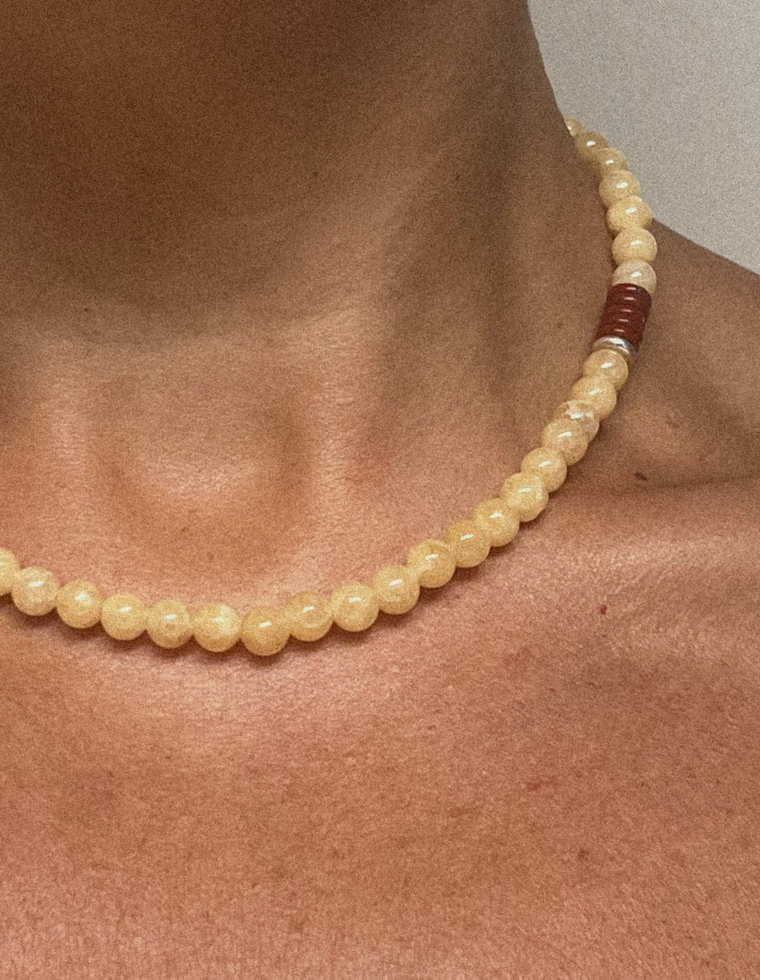 Thalara II - Yellow Jade & Red Jasper Necklace
