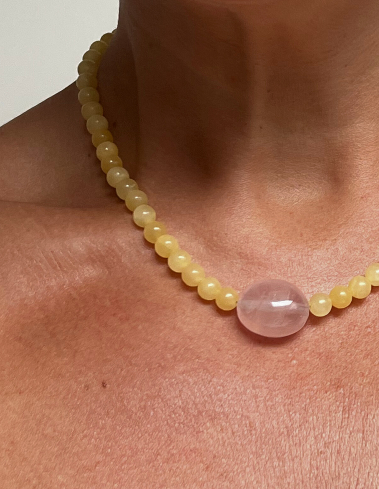 Mirael - Yellow Jade & Rose Quartz Necklace