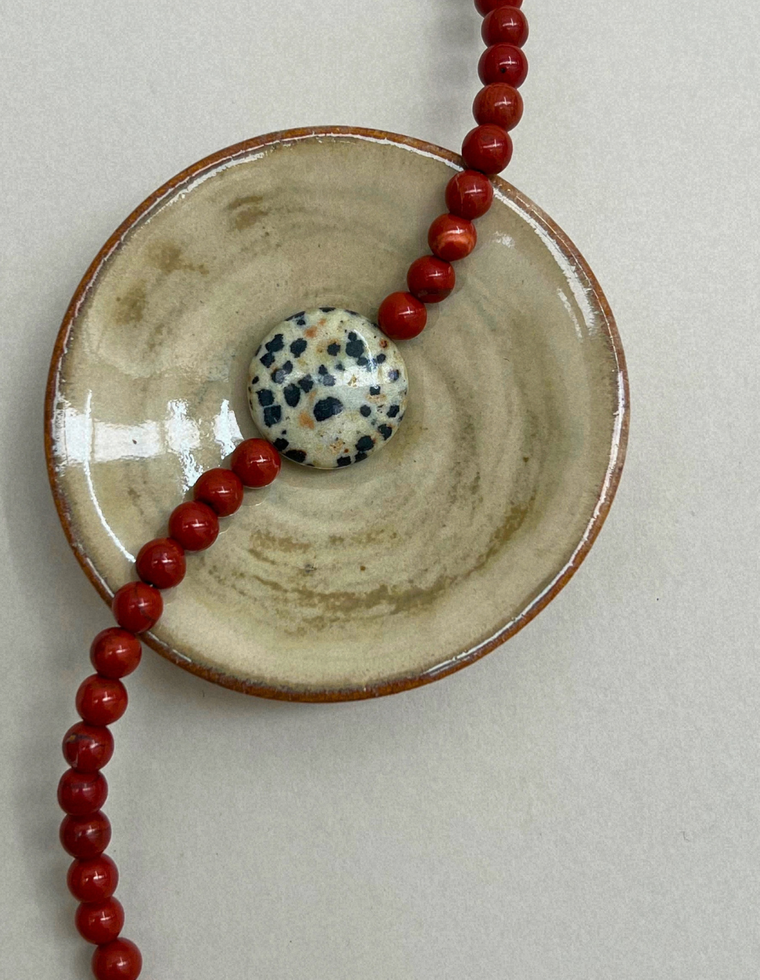 Axis 4: red jasper and dalmatian jasper necklace, hand-strung by Palm of Feronia, photo 2