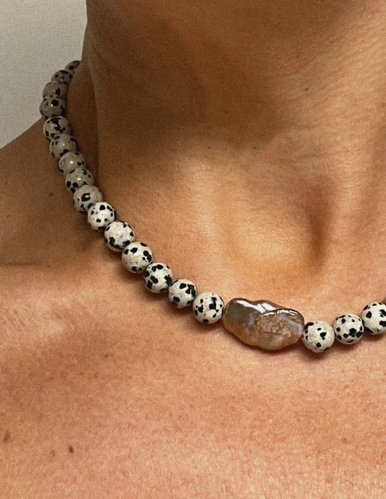 Silvarra - Dalmatian Jasper & Pearl Necklace