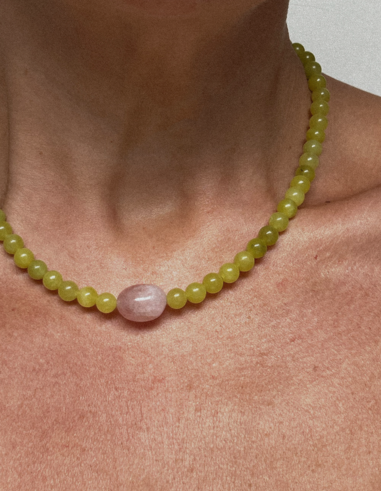 Orlina - Olive Jade & Beryl Necklace