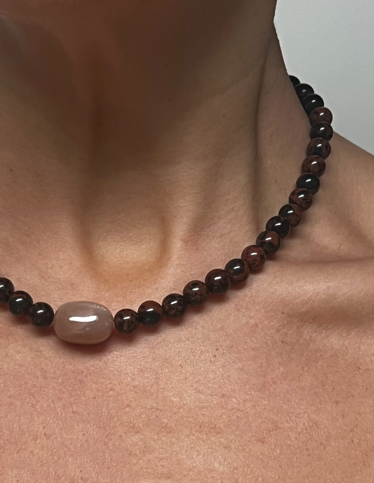 Thrynea - Mahogany Obsidian & Moonstone Necklace