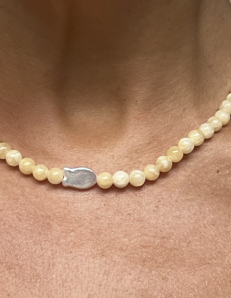 Orivelle - Yellow Jade & Pearl Necklace