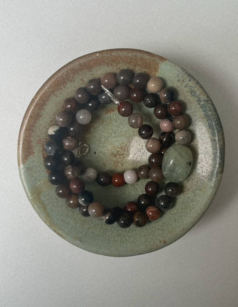 Solwen - Petrified Wood & Beryl Necklace