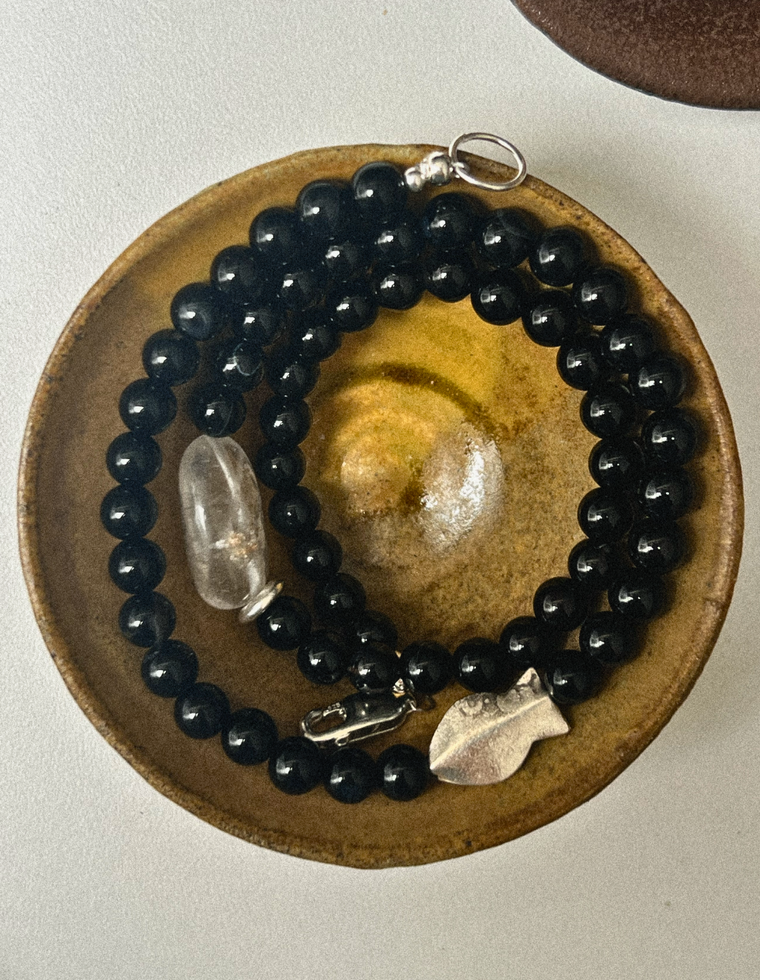 Elaren - Onyx & Clear Quartz Necklace