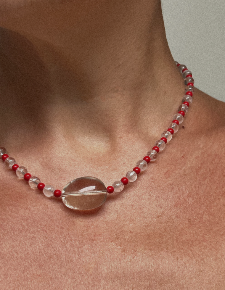 Corvalis - Clear Quartz & Coral Necklace