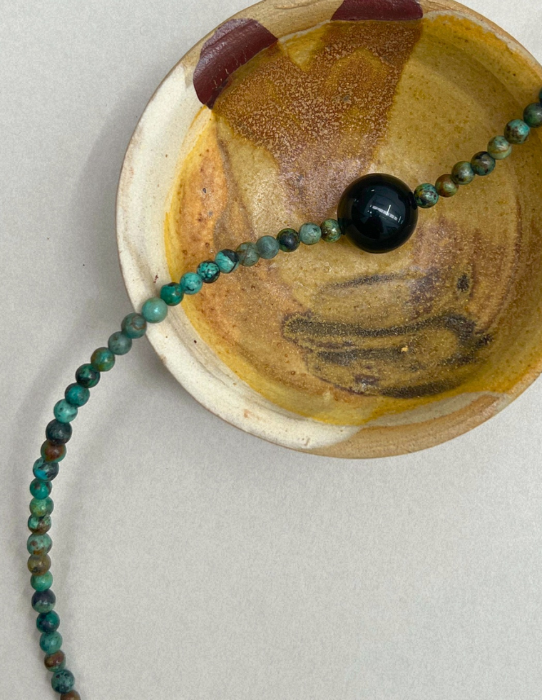 Field Study 2: African turquoise and onyx necklace, hand-strung by Palm of Feronia, photo 2