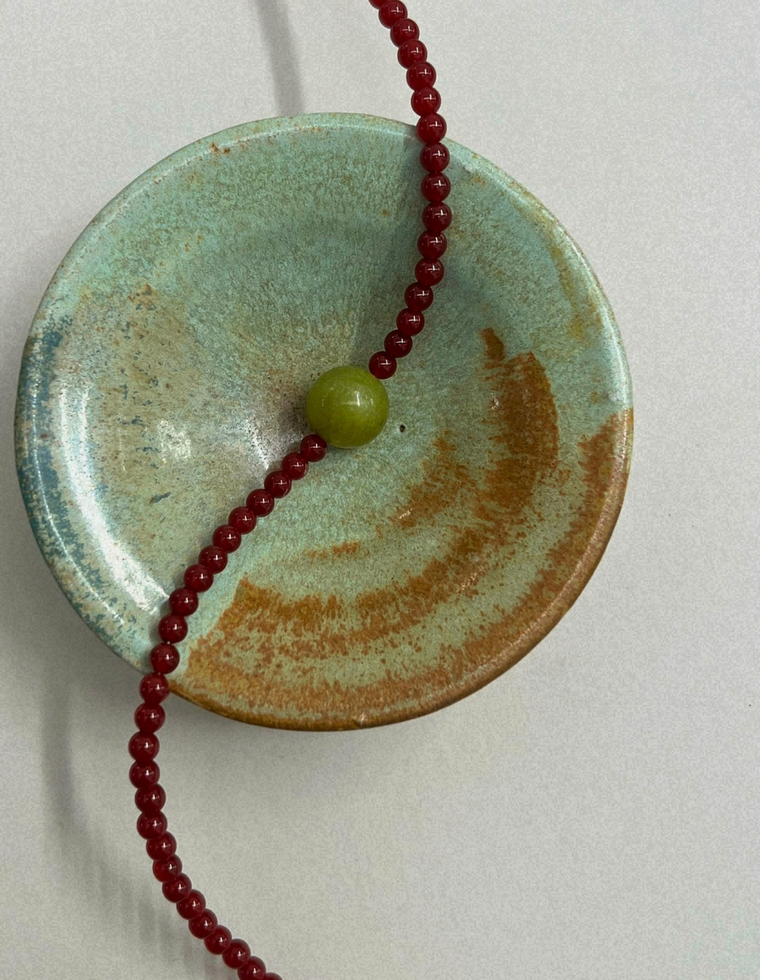 Harvest 4: carnelian and olive jade necklace, hand-strung by Palm of Feronia