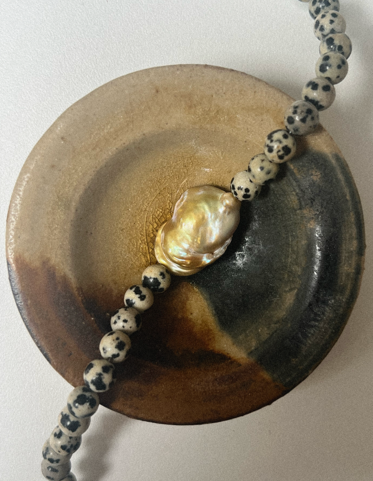 Dotra II - Dalmatian Jasper & Pearl Necklace