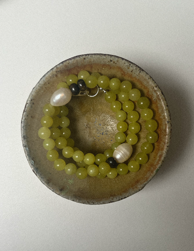 Eirathis - Olive Jade & Pearl Necklace