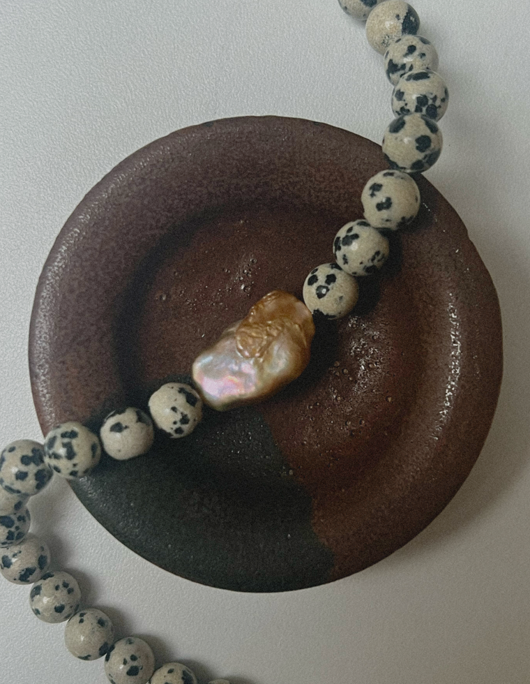Silvarra - Dalmatian Jasper & Pearl Necklace