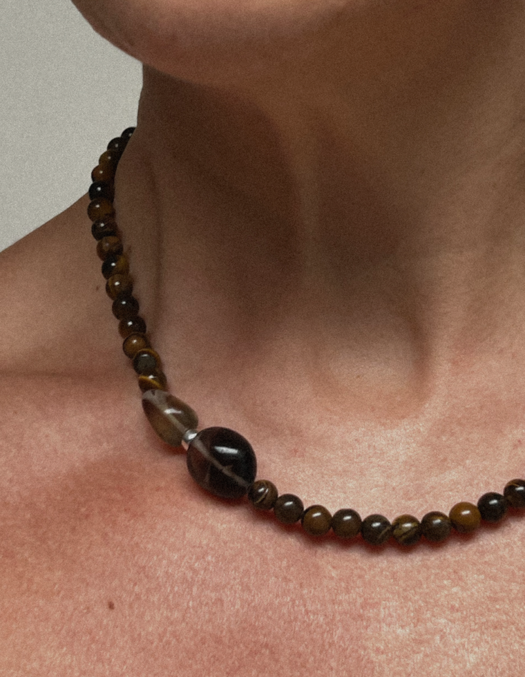 Drelan - Tiger Eye & Smoky Quartz Necklace