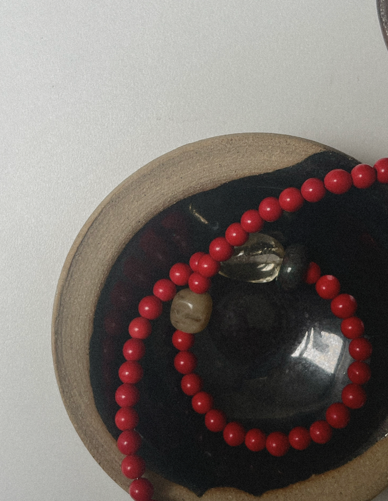 Calnira - Coral & Smoky Quartz Necklace