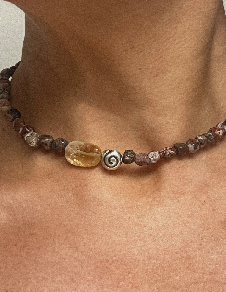 Elwenna - Leopard Skin Jasper & Citrine Necklace