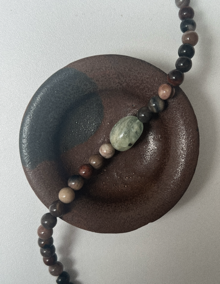 Solwen - Petrified Wood & Beryl Necklace