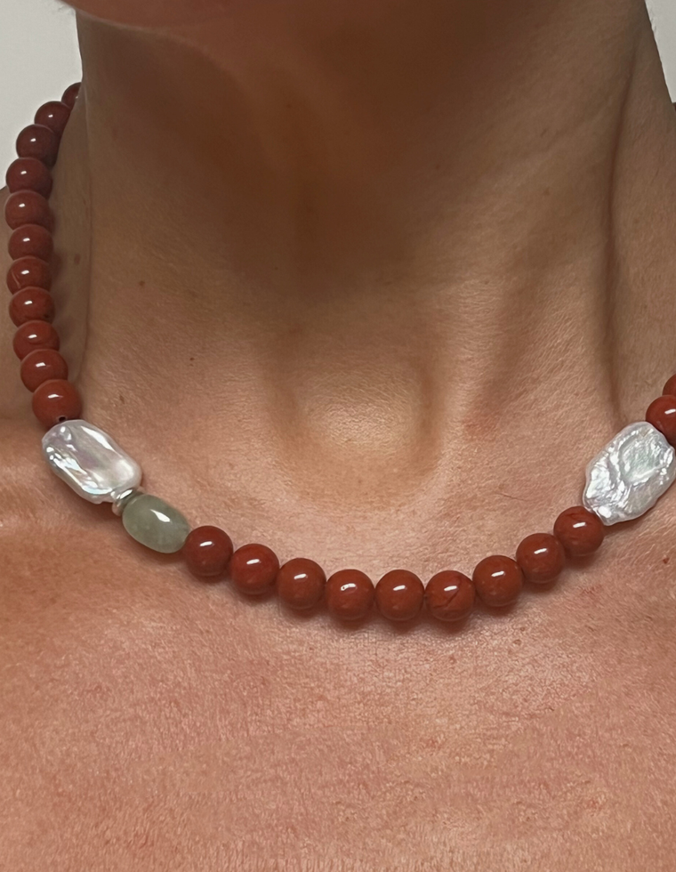 Brisea - Red Jasper & Pearl Necklace