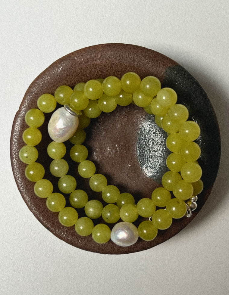 Thessala - Olive Jade & Pearl Necklace