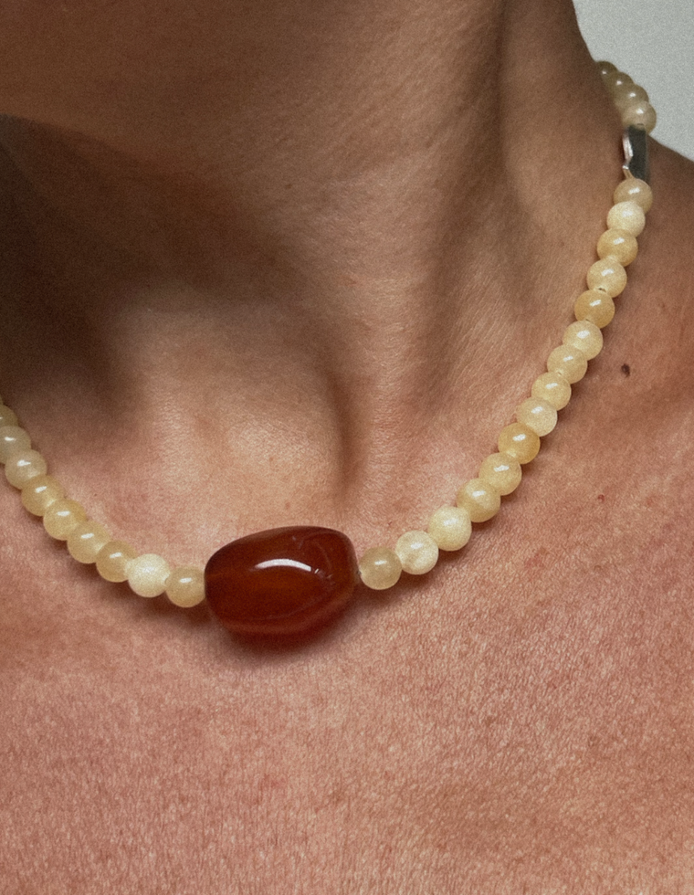 Zarune - Yellow Jade & Carnelian Necklace