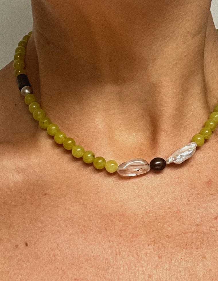 Nareth - Olive Jade & Pearl Necklace