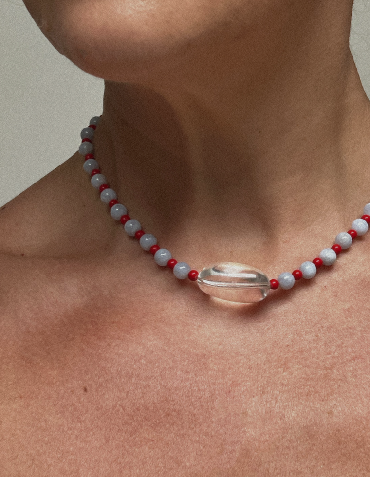 Calitha - Blue Lace Agate & Coral Necklace