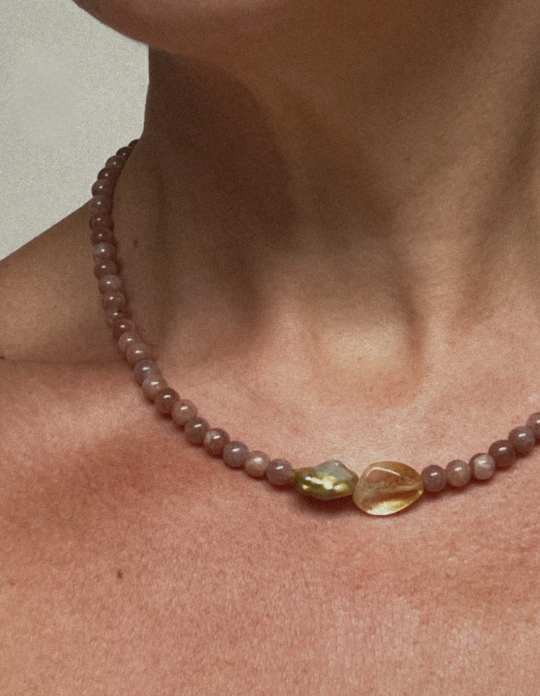 Anira - Sunstone & Pearl Necklace