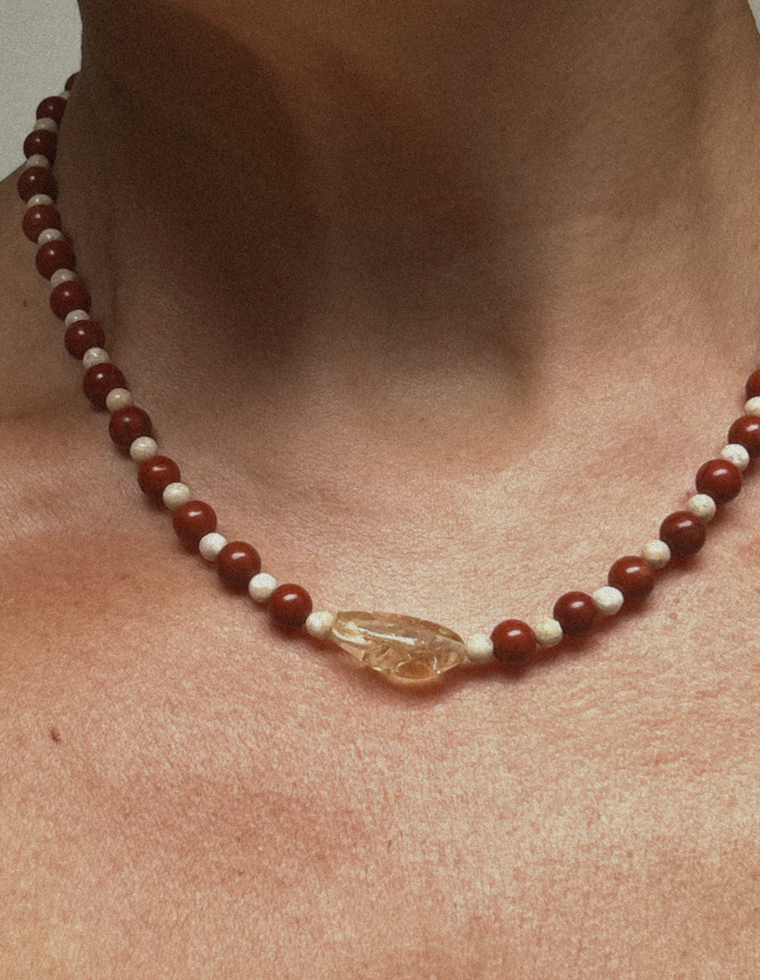 Virellis - Red Jasper & River Stone Necklace