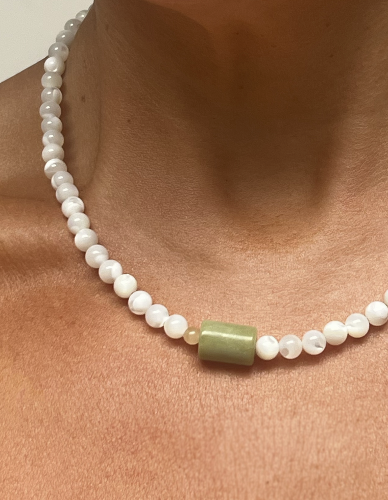 Lunivra - Mother of Pearl & Jade Necklace