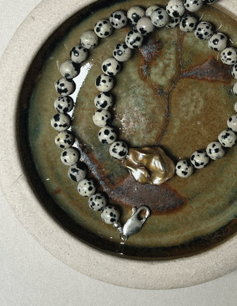 Dotra - Dalmatian Jasper & Pearl Necklace
