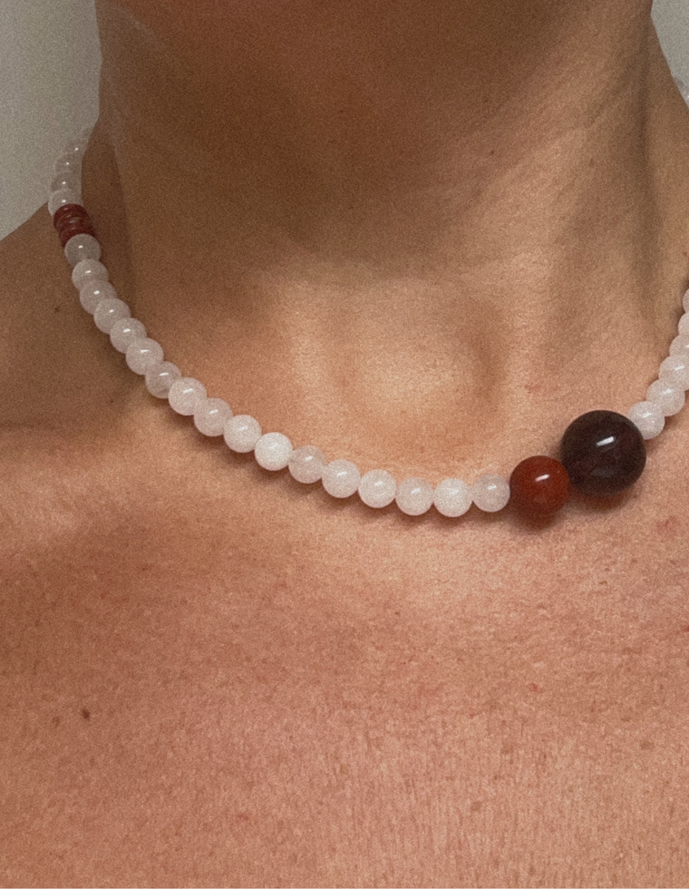 Darelle - White Jade & Red Jasper Necklace