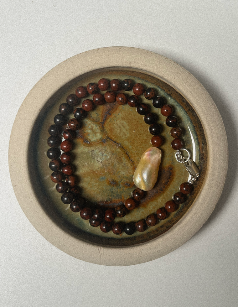 Thavrol - Mahogany Obsidian & Pearl Necklace
