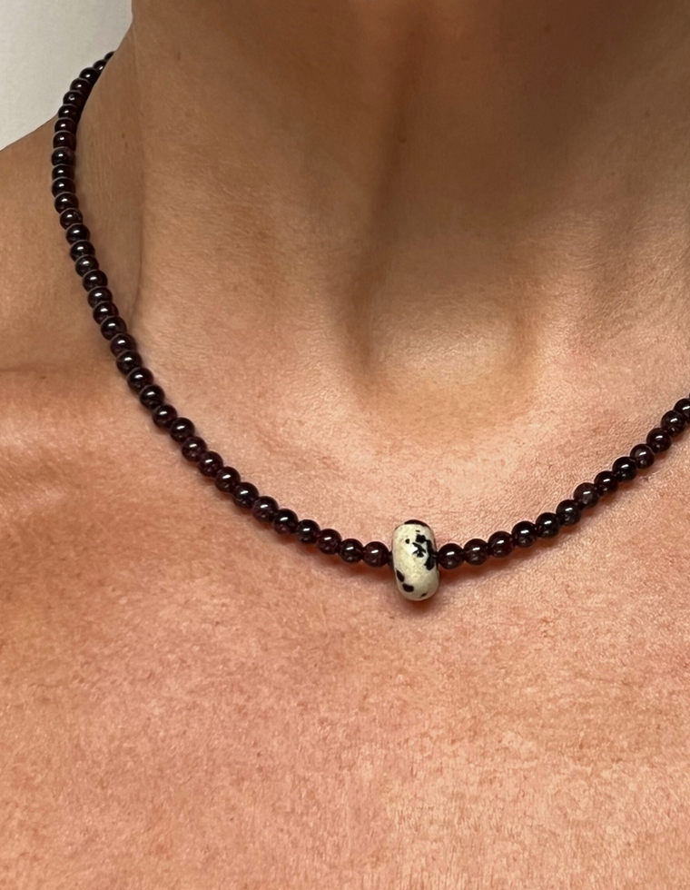 Othira - Garnet & Dalmatian Jasper Movement Necklace
