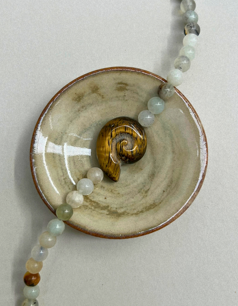 Celadon 8: butter jade whorl necklace, hand-strung by Palm of Feronia