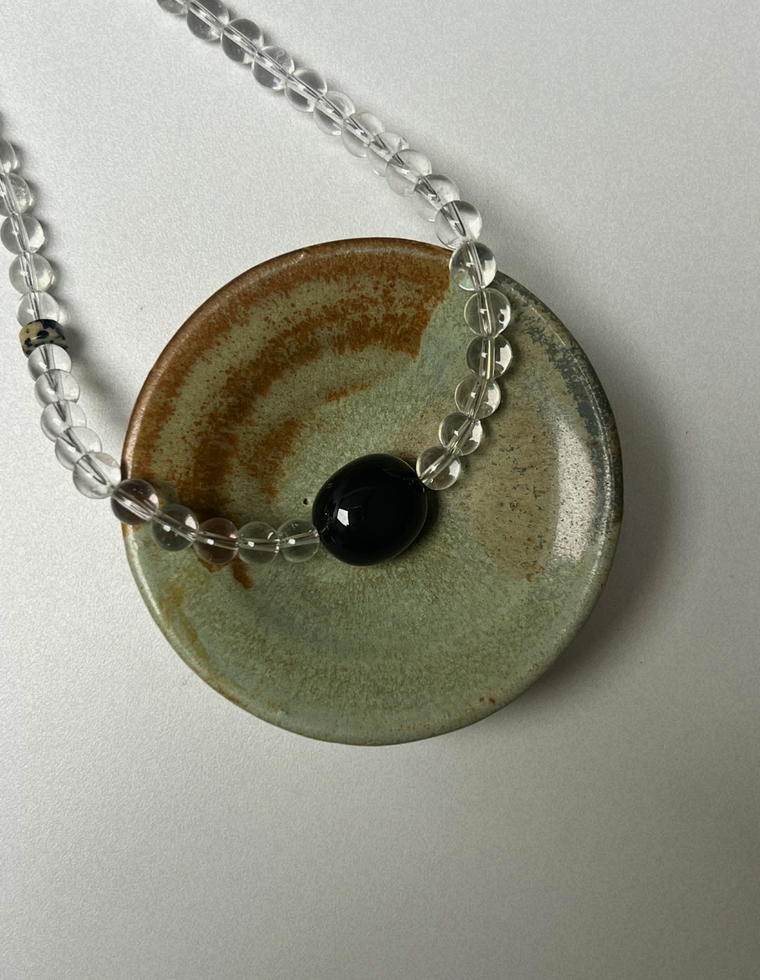 Strata 3 - Clear Quartz & Onyx Necklace