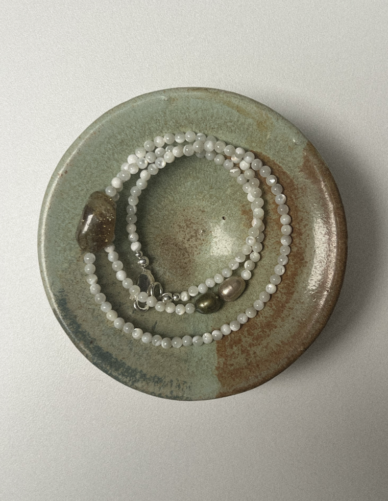 Ceryth - Mother of Pearl & Green Garnet Necklace