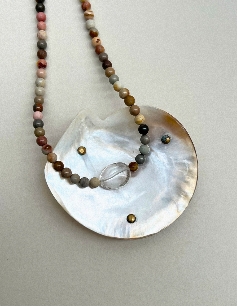 Field Study 13: ocean jasper and clear quartz necklace, hand-strung by Palm of Feronia, photo 2