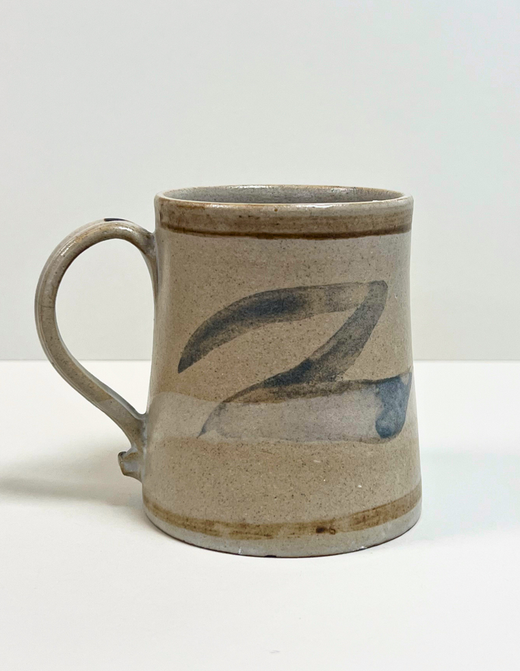Found Cup No. 06: vintage studio pottery cup with blue-grey brushstrokes, photo 2