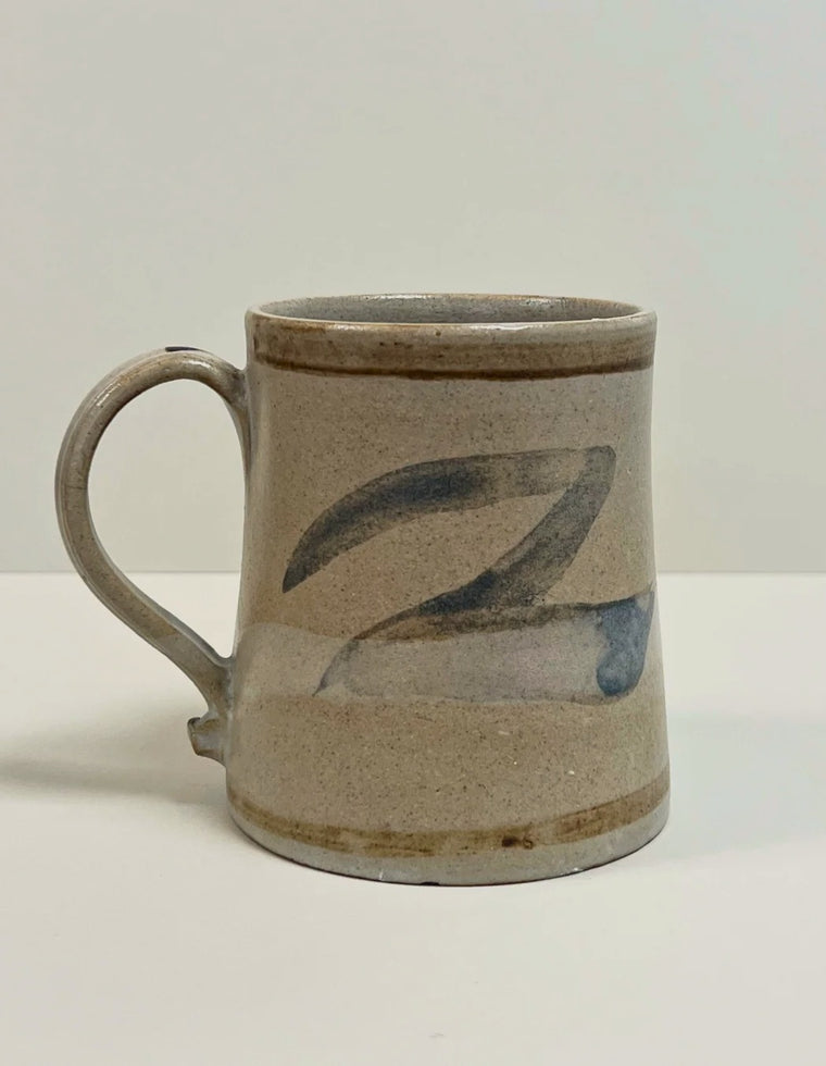 Found Cup No. 06: vintage studio pottery cup with blue-grey brushstrokes, photo 2