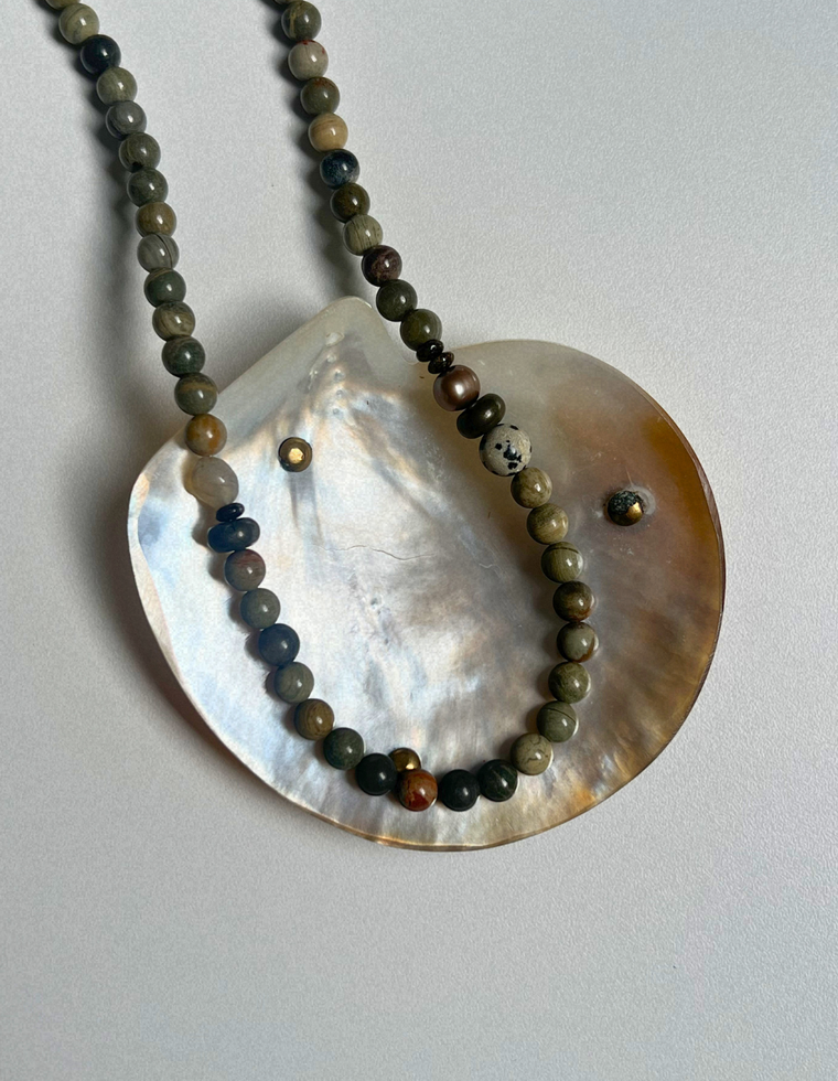 Relic 13 - Silver Leaf & Dalmatian Jasper Necklace