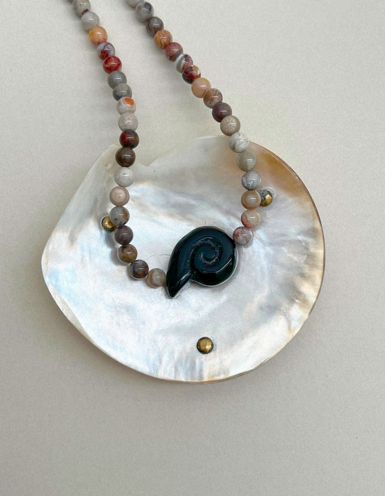 Field Study 9: Mexican agate whorl necklace, hand-strung by Palm of Feronia, photo 2