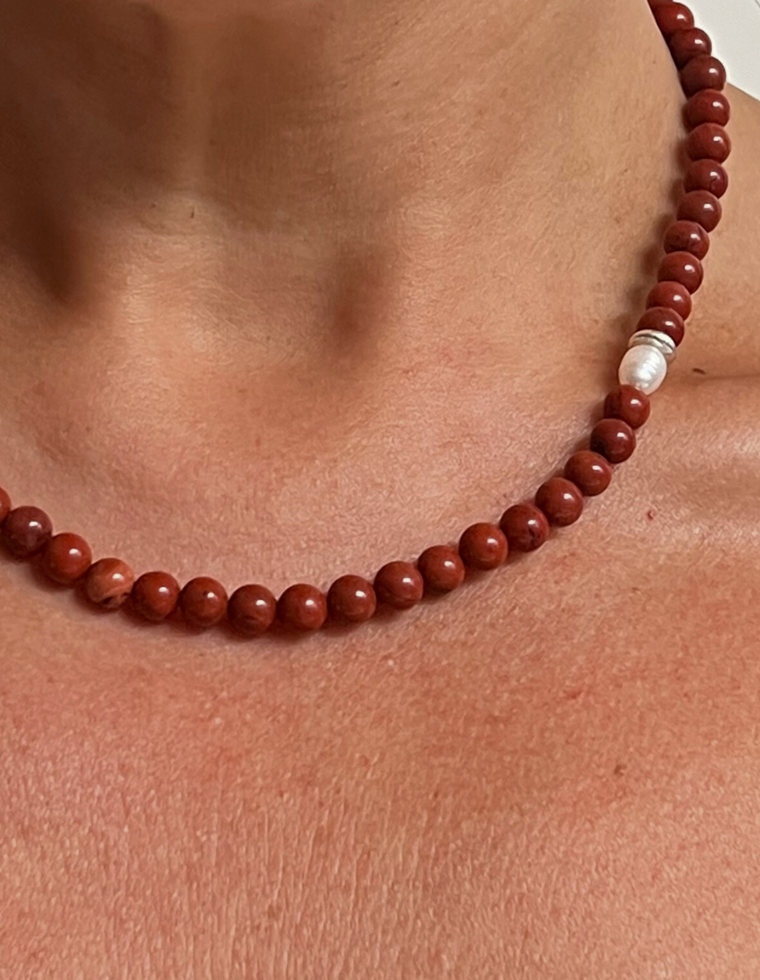 Koa - Red Jasper & Pearl Necklace