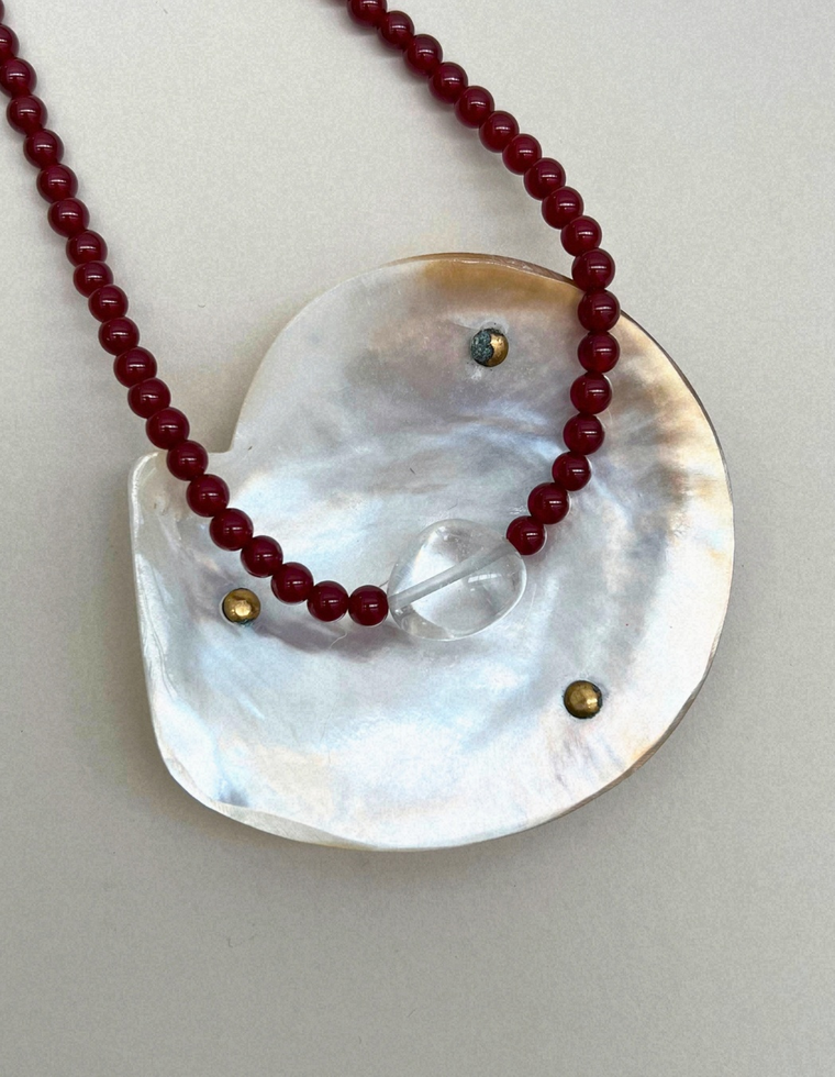 Axis 2: carnelian and clear quartz necklace, hand-strung by Palm of Feronia