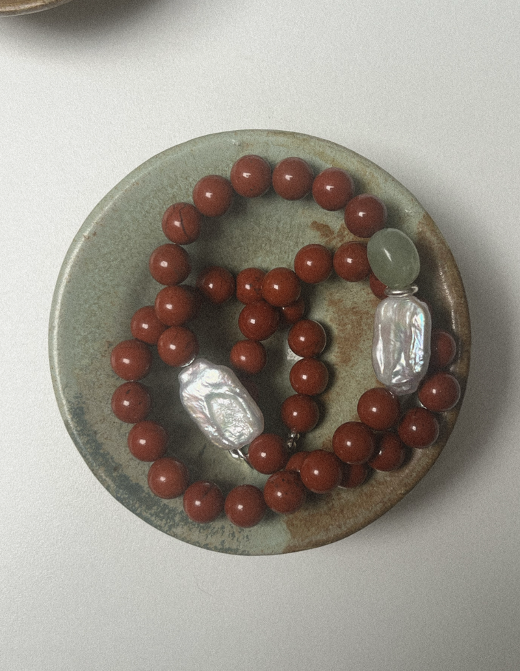 Brisea - Red Jasper & Pearl Necklace