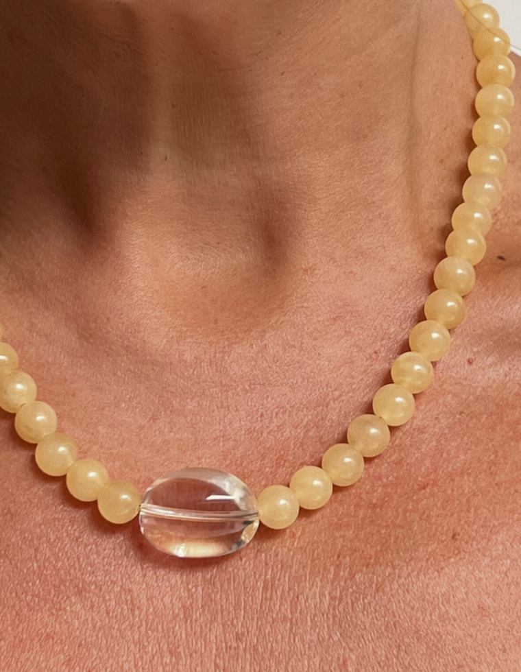 Oraya - Yellow Jade & Clear Quartz Necklace