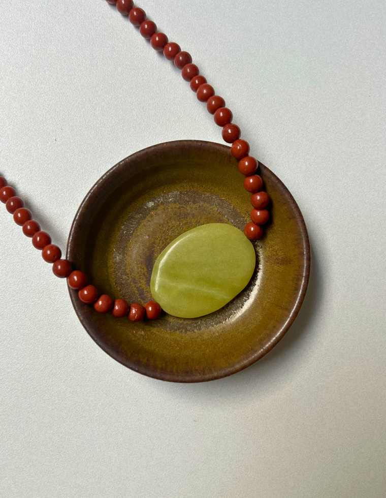 Cache 2 - Red Jasper & Olive Jade Necklace