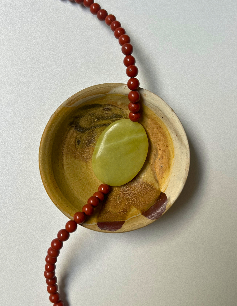 Cache 2 - Red Jasper & Olive Jade Necklace