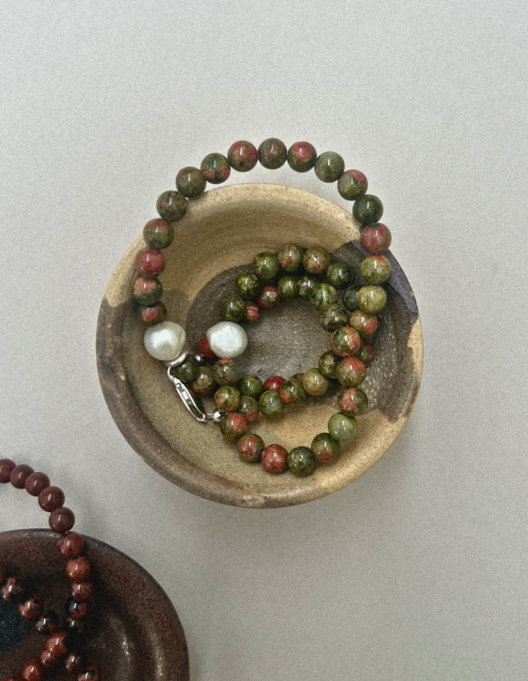 Velryn - Unakite & Pearl Necklace